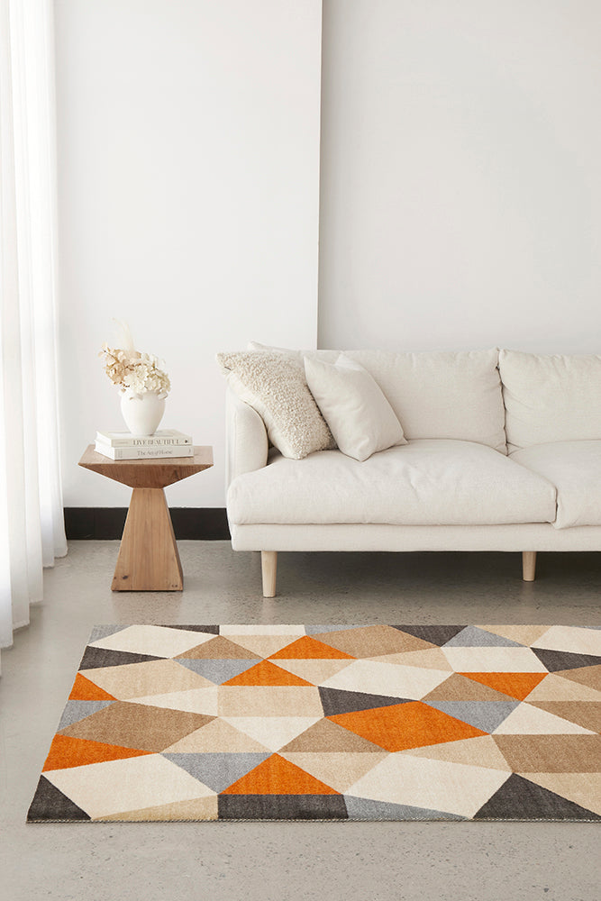 City Modern Pixels Rug Rust Grey Blue